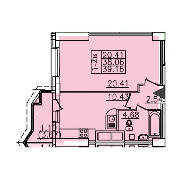 Однокомнатная квартира в : площадь 39.16 м2 , этаж: 17 – купить в Санкт-Петербурге